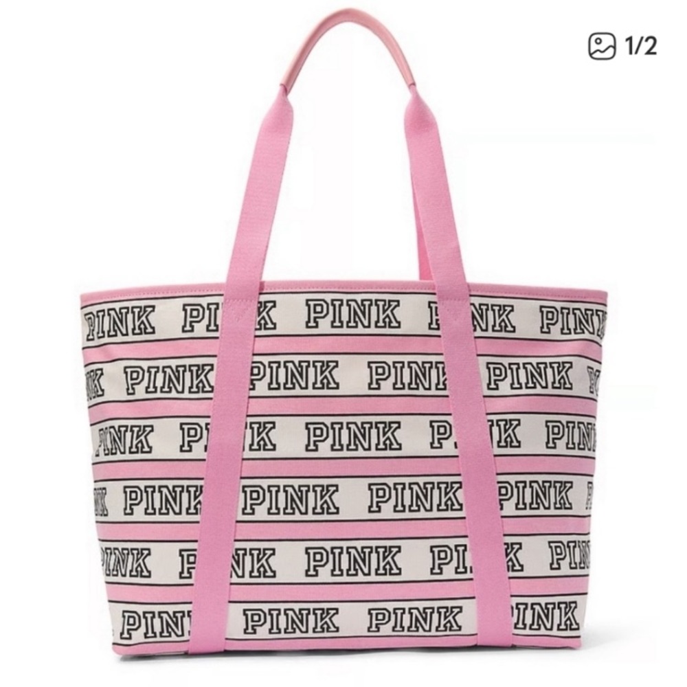 🔥VS Pink large canvas logo tote purse handbag shopper NWT